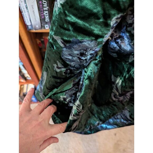 Anthropologie Eva Franco Women's Size Medium Green Floral Velvet Car Coat Jacket - Picture 4 of 6